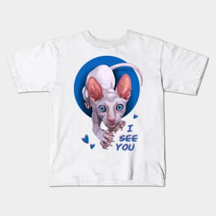 Cat Pink Sphynx. I See You. Kids T-Shirt